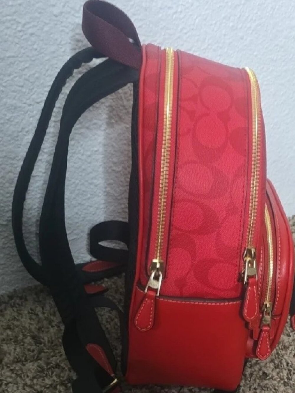 Coach Jordyn Signature Monogram Red with Gold Hardware Mini Backpack - Picture 3 of 8